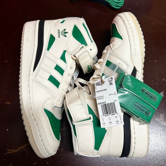 Adidas Mens White Green Forum Mid GW1623 Lace Up Sneaker Shoes Size US 11.5 - Picture 2 of 4